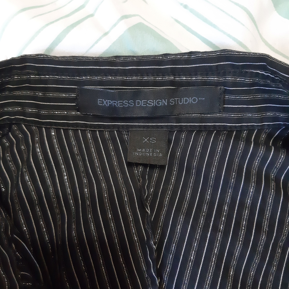 Express Black Pinstripe Dress Shirt with Subtle White Stripes - Picture 2 of 3